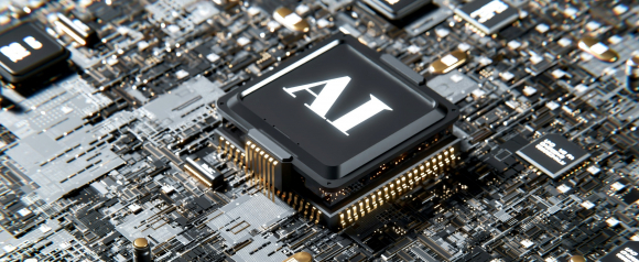 Close-up of a computer motherboard with a central black chip labeled “AI,” symbolizing advanced technology. The image represents the tech infrastructure behind platforms like Securiti that power consent management and data privacy solutions.