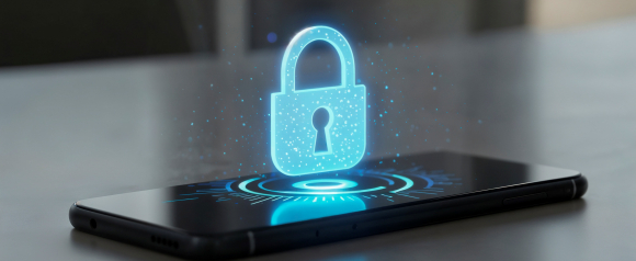 A glowing digital padlock icon hovering above a smartphone screen, symbolizing data protection and privacy. The image represents secure technology solutions like Captain Compliance and consent management platforms used to manage user data responsibly.
